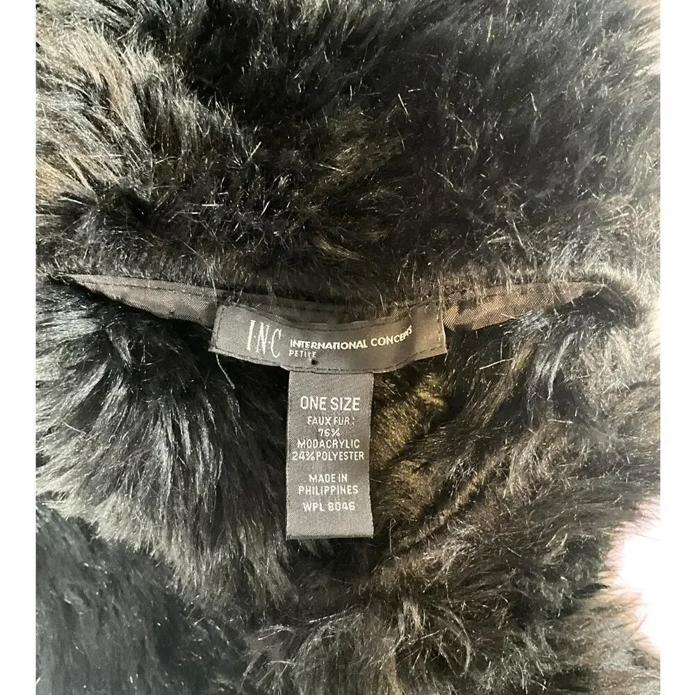 Winter Glam INC Black Faux Fur Stole Shawl Wrap w/ Pockets One Size Quiet Luxury